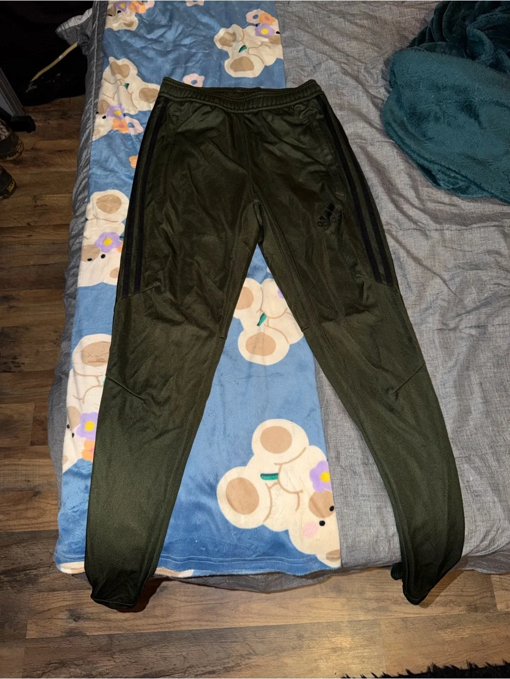 adidas Dark Olive Joggers with Black Stripes